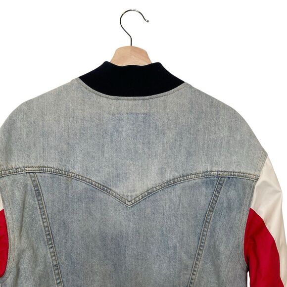 LEVI'S Premium Denim Bomber Blue/Red/White Jacket Snap Up Womens Small RARE 90s - Picture 7 of 16